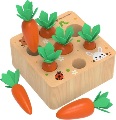 Produktbild von Holzspielzeug Baby Motorik Montessori Karotten Sortierspiel.