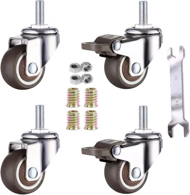 Produktbild von 4er Set 38 mm Lenkrollen für Möbel, M8 x 20 mm Gewinde, mit Bremse bis 25 kg pro Rad, Weichgummi Möbelrollen(38 mm-mit Bremse)