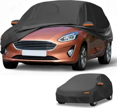Produktbild von Autoabdeckung Wasserdicht Alle Wetter Automobil Au?en Anti-UV Sonne Regen Schutz Voll Au?enabdeckung fš¹r Ford Fiesta Schr?gheck 190T-PU Schwarz Mit Rei?verschluss