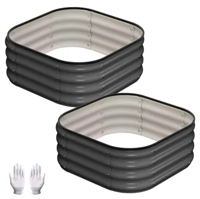 Produktbild von Erhöhtes Hochbeet Garten - Metall Pflanzkasten 2er Set - Aluminiumlegierung - Für Gemüse Blumen Kräuter - 60x60x30 cm - Grau