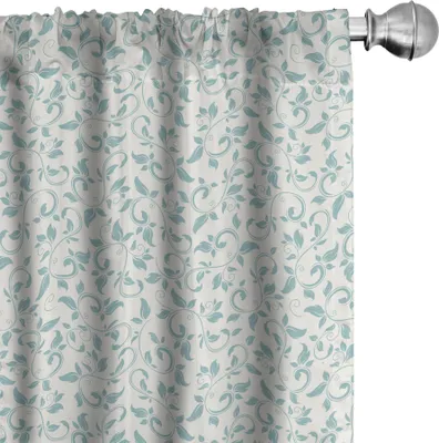 Immagine prodotto di ABAKUHAUS Tende avorio e blu, tende, composizione floreale vintage vittoriana medievale, 2 pezzi 75 x 225 cm, turchese e avorio