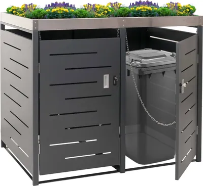 Zdjęcie produktu dla pokrywa 2-pojemnikowa HWC-H40, pojemnik na odpady, pojemnik na rośliny kombinacja stal nierdzewna-metal 54kg 125x134x84cm z możliwością rozbudowy