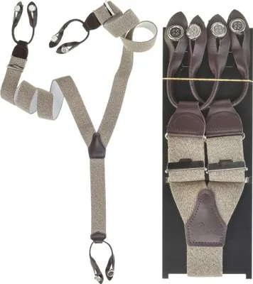 Produktbild von Dethloff Hosenträger Y-Form Holländer beige meliert 120cm 36mm breit Leder mit Knöpfen