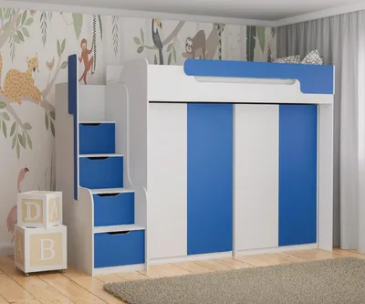 Produktbild von Hochbett DORIAN mit 2 Schränken in blau