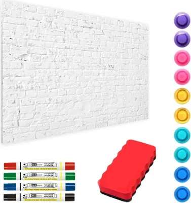 Produktbild von ALLboards Metallische Magnettafel WEISSER ZIEGEL 60x40cm MetalBoards Memoboard für jede Art von Magneten Magnetpinnwand + 4 Marker, 10 Magnete und Schwamm