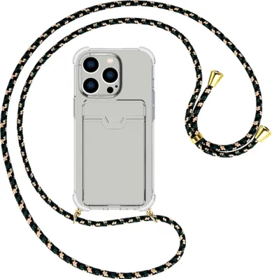 Produktbild von Handykette Backcover-Schutzhülle mit Band (Metall goldfarben) für Apple iPhone 15 Pro - camouflage