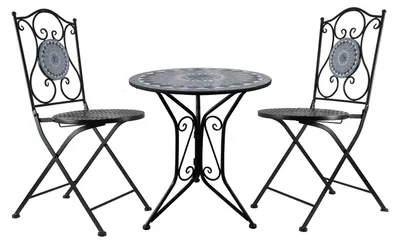 Produktbild von Sitzgruppe Metall schwarz Schiefer Tisch mit 2 Stühlen Balkon Set mit Motiv