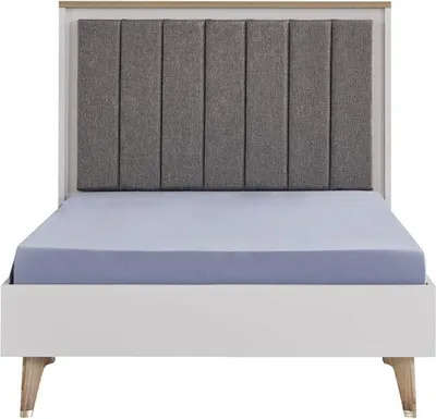 Produktbild von Bettrahmen Kinderzimmer Kinderbett 100 cm Jugendbett Holz Grau Stoff