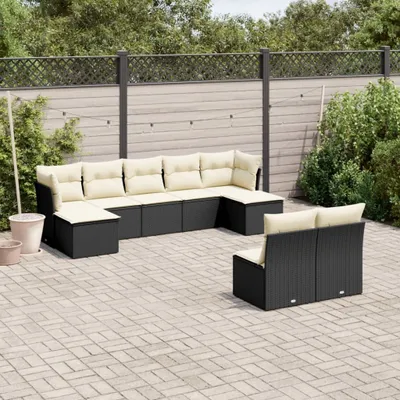 Produktbild von 9-tlg. Garten-Sofagarnitur - mit Kissen Schwarz Poly Rattan - Gartenmöbelset 3250105