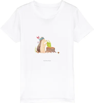 Produktbild von Mr. & Mrs. Panda Kleinkinder T-Shirt Igel Federschmuck 7-8 Jahre (122/128) - Weiß - Geschenk, Kindershirt, Tiere, Teenager, Kinder Baumwollshirt, Lagerfeuer, Shirt