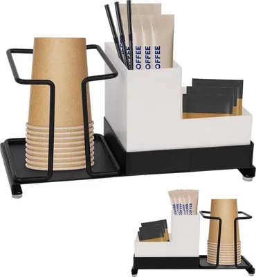 Immagine prodotto di Piccola scatola organizer per il caffè, contenitore nero per accessori da caffè con spazio per tazza, latte e zucchero