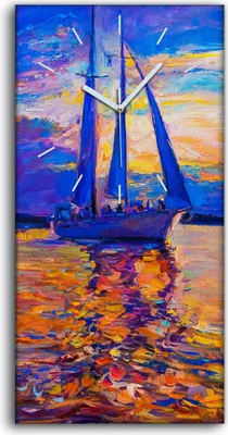 Produktbild von Wanduhr Leinwand Bild Uhr Geräuschlos 30x60 Meer Wasser Schiff Segel bunte - weiße Hände