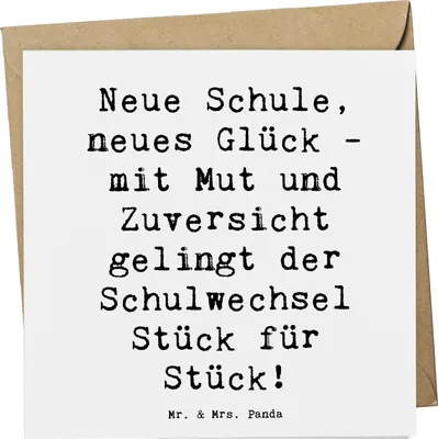 Produktbild von Mr. & Mrs. Panda Deluxe Karte Spruch Einen Schulwechsel bewältigen - Weiß - Geschenk, anlasskarte, Zuversicht, Herausforderungen meistern, Klappkarte, Hoffnung, Vertrauem