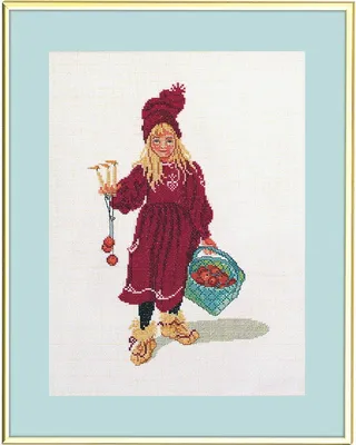 Produktbild von Eva Rosenstand Kreuzstich Set "Mädchen mit Äpfelkorb", Zählmuster, 25x35cm