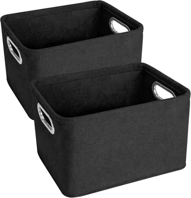 Image de Boîte de rangement avec poignées, en feutre, lot de 2, couleur noire, pour bureau