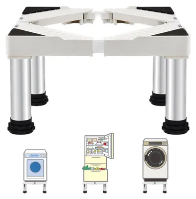 Obrázok produktu pre Podstavec pod práčku, nastaviteľný, šírka 45-65 cm, výška 40-60 cm, hĺbka 24-27 cm, nosnosť 350 kg, nerezové nožičky