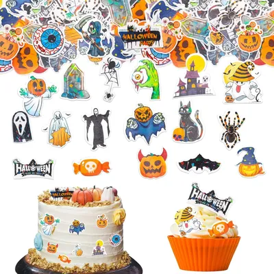 Produktbild von GoldRock Halloween Essbare Tortendeko,60 Stk Halloween Tortendeko Essbar,Kürbis Horror Deko Torte,Fledermaus Gespenst Esspapier Kuchendeko,Muffin Cupcake Topper Kuchen Deko Essbar Halloween Decoration