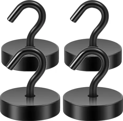 Produktbild von Magnethaken, 30kg Extra Starke Magnetische Haken fš¹r Camping, Werkstatt, Spind, Kleiderhaken mit Neodym Magnet fš¹r Outdoor und Kreuzfahrt Zubeh?r, Schwarz,4er-Pack