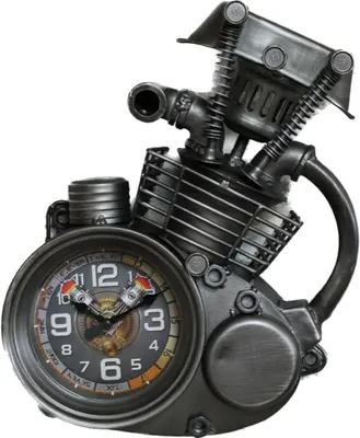 Wandklok im Motorstil, Metall, 32x28x10 cm, analog, grau