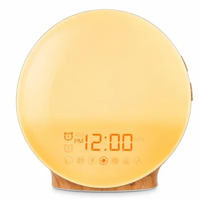 Produktbild von Lichtwecker mit Sonnenaufgangssimulation, LED Wake Up Light mit Naturgeräuschen, Sonnenuntergangsmodus, 7 Farben, Nachtlicht und Wecker