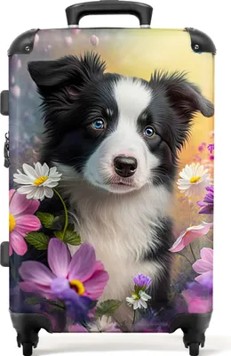 Produktbild von NoBoringSuitcases.com Kinder Koffer Mittelgroß 67x43x25 cm, 72L, Bunte Drucke für Mädchen: Bunt - Hund, Reisekoffer mit 4 Rollen