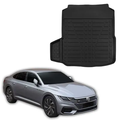 Produktbild von SCOUTT | Kofferraumwanne Laderaumwanne Kompatibel mit Volkswagen Arteon Sedan ab 2017, mit Hoher Rand, Kofferraum-Schutzmatte, Geriffelt, Aufrollbar, Schwarz
