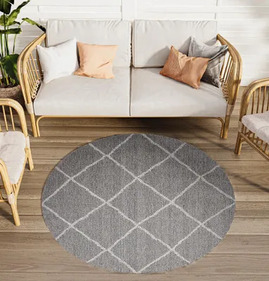 Obrázek produktu pro Koberec kulatý venkovní vnitřní obývací pokoj ložnice šedý kosočtverec terasa balkon 160 x 160 cm
