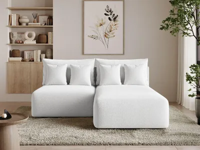 Produktbild von GrainGold Ecksofa L-Form Ronni Rechts - Ecksofa mit Schlaffunktion, Bettkasten - Moderne Ecksofa, Wohnzimmer Sofa - Eckcouch mit Bouclé-Stoff -  Weiß