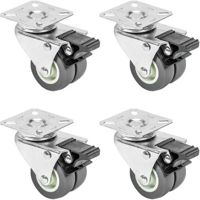 Immagine prodotto di Cric in poliuretano con doppie ruote robuste da 50 mm, 4 pezzi, per carichi fino a 400 kg, colore grigio