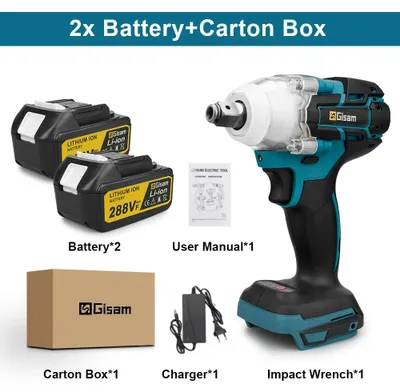 Immagine prodotto di Avvitatore a percussione a batteria - 18V - Coppia di 520 Nm - Motore brushless - Attacco quadrato da 1,27 cm (1/2") - 2 batterie agli ioni di litio - 2 batterie