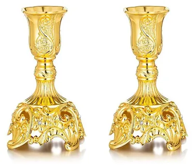 2 konische Kerzenhalter gold 9,9 cm verziert Tischdeko