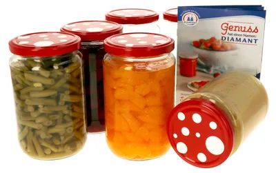 Produktbild von 6x Einmachgläser 720ml Deckel mit Fliegenpilz-Dekor Twist-Off TO 82 + Rezeptheft