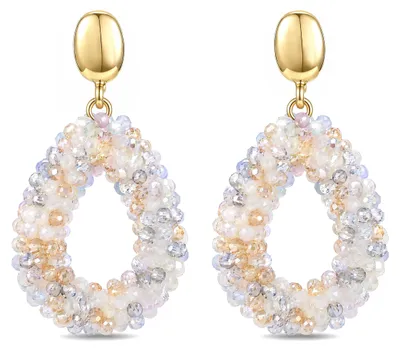 Produktbild von Grau Tropfen Pendant Hängeohrringe Damen Kristall Boho Statement Mehrfarbig Strandschmuck Sommer Urlaub Festival Hochzeit Schmuck Geschenk für Frauen