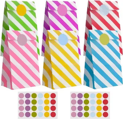 Geschenktüten für Kinder - Set mit 36 Papiergeschenktüten und 48 Aufklebern in 6 Farben für Partys, Geburtstage und