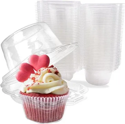 Produktbild von Durchsichtige Plastik-Cupcake-Boxen, 50 Stück, hoch, einzeln, mit Deckel
