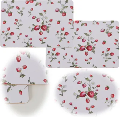 Produktbild von LS-LebenStil 2x Kork Tischset Platzset Erdbeere Rot Weiß 40x30cm abwaschbar Rechteck Platzmatte Placemate Tisch Untersetzer Unterlage Teller Geschirr