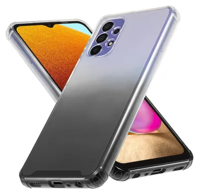 Two smartphones are shown, one in the foreground with a gradient case and another in the background.