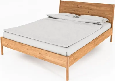 Produktbild von Bett Zola 1 Wildeiche massiv 180x200 mit Holzkopfteil und Holzbeinen