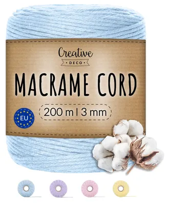 Obrázok produktu pre Creative Deco 200 m šnúra na makramé 3 mm pastelovo modrá | bavlneno-polyesterová šnúra | pevná šnúra na cievke | ideálna na dekorácie, umelecké práce, ručné práce, balenie darčekov