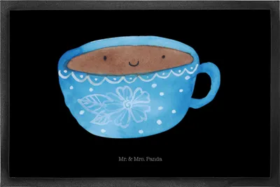 Produktbild von Mr. & Mrs. Panda Haustürmatte Kaffee Tasse 50 x 75 cm - Schwarz - Geschenk, Lustige Sprüche, Geschmack, abstreifer, Glücklich, Schmutzmatte, Schmutzfänger, Fussmatte