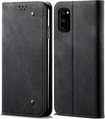 Produktbild von Huawei Honor 30 Hülle, LaimTop Denim Leder Brieftasche Magnetverschluss Flip Bookstyle Schutzhülle mit Standfunktion für Huawei Honor 30 Huawei Honor 30 Schwarz