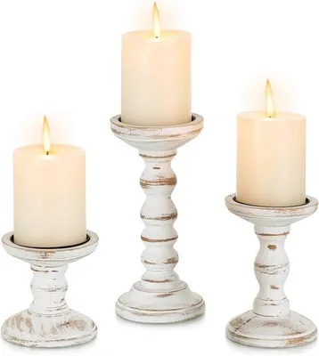 Immagine prodotto di Portacandele in stile rustico: set di 3 portacandele per la decorazione del soggiorno, decorazione da tavola vintage, decorazione da tavola in stile rustico