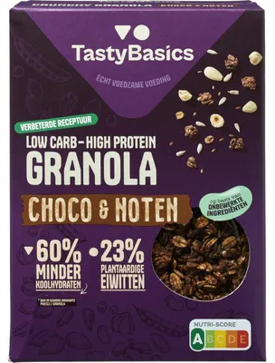 Obrázek produktu pro TastyBasics Low Carb High Protein Granola Choco 350 g – müsli bohaté na vlákninu