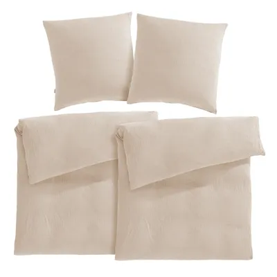 Produktbild von Pure Label Musselin Bettwäsche 155x220 4 teilig bestehend aus Bettbezug 155 x 220 cm 2er Set + Kissenbezug 80x80 cm 2er Set aus Baumwolle in beige