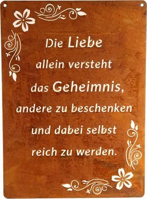 Produktbild von Schild Spruchtafel rostiges Gartenschild Edelrost Rost zum hängen Gartendeko 29x21cm, Die Liebe allein.....