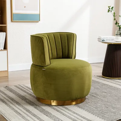 Produktbild von MODFU Drehstuhl,360 Grad Drehstuhl, Runder Drehstuhl,Weiches Samt-Finish Bequeme Rückenlehne Stabile Struktur, Lesesessel,Wohnzimmerstuhl,Olivgrün