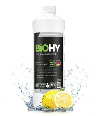 Produktbild von BiOHY Edelstahlreiniger + Dosierer, Edelstahlpflege, Edelstahl Politur, 1 l
