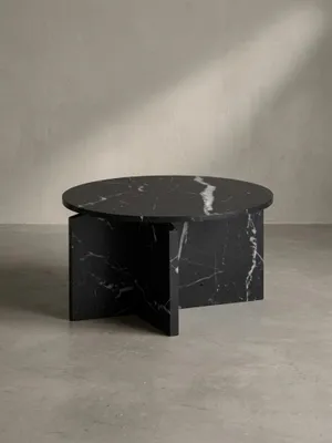 Produktbild von Couchtisch 60x60x33 cm Schwarz Sofatisch in Marmor-Optik Modern, Design Wohnzimmertisch Rund, Loungetisch Klein, Kaffeetisch Beistelltisch