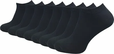 A group of black ankle socks arranged diagonally on a white background.