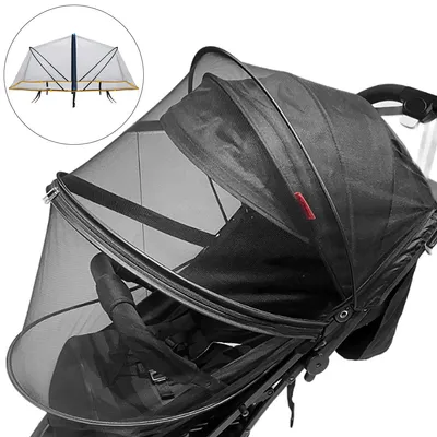 Produktbild von Moskitonetz Kinderwagen – Universal Insektenschutz für Buggy & Kinderwagen, Reißfest gegen Wespen & Mücken, mit Stützstangen, 43x100 cm, Schwarz